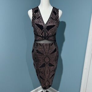 Sexy Black and Rose Gold Sparkly Slim Dress